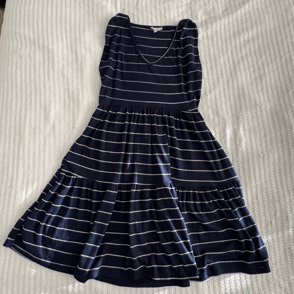 Navy and white striped dress